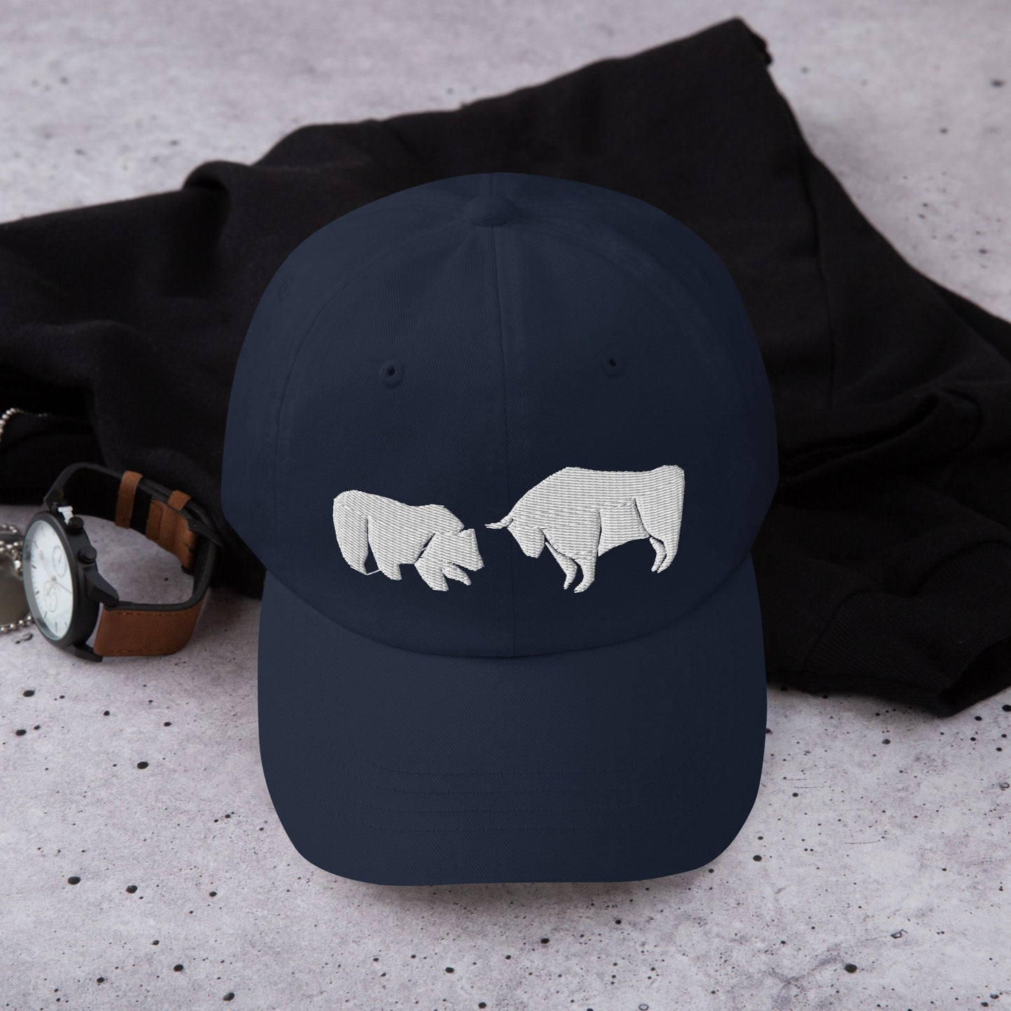 Bull vs Bear Embroidered Dad Hat: Crypto Stock Trader Gift