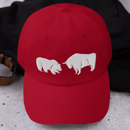 Bull vs Bear Embroidered Dad Hat: Crypto Stock Trader Gift