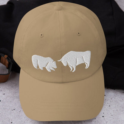Bull vs Bear Embroidered Dad Hat: Crypto Stock Trader Gift