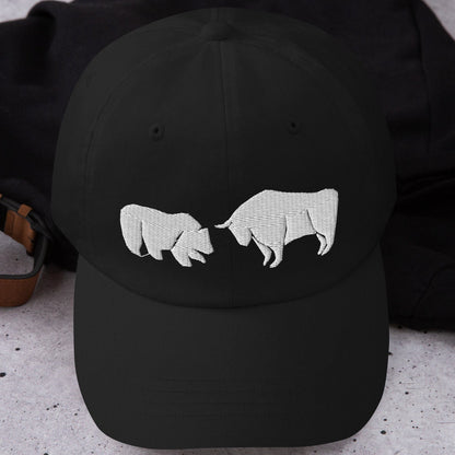 Bull vs Bear Embroidered Dad Hat: Crypto Stock Trader Gift