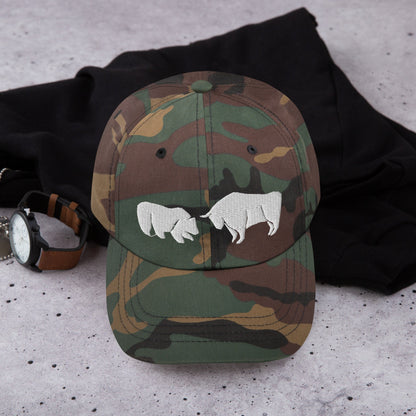 Bull vs Bear Embroidered Dad Hat: Crypto Stock Trader Gift
