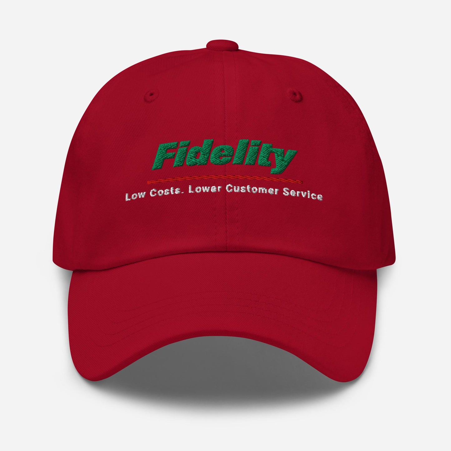 Fidelity Parody Dad Hat: Finance Humor Gift Low Costs Lower Customer Service